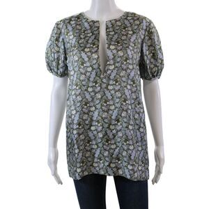 Elliette Womens Silk V-Neck Short Puff Sleeved Blouse Multicolor Size S